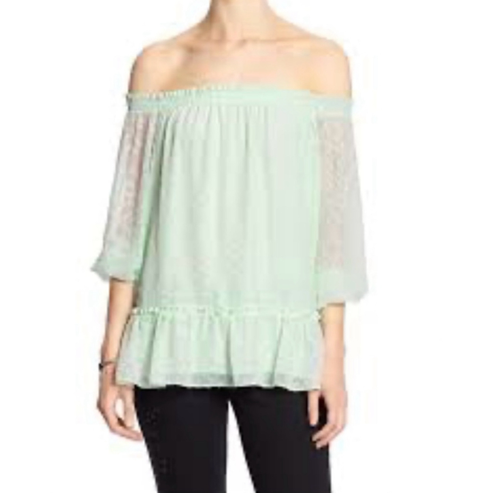 Banana Republic Large Mint FACTORY SWISS DOT OFF-SHOULDER TOP